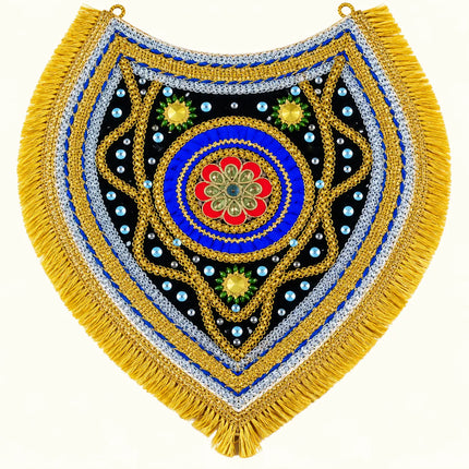 Ramleela Neckpiece – Black & Blue with Golden Fringe (Pack of 12) fancydresswale.com