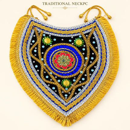 Ramleela Neckpiece – Black & Blue with Golden Fringe (Pack of 12) fancydresswale.com
