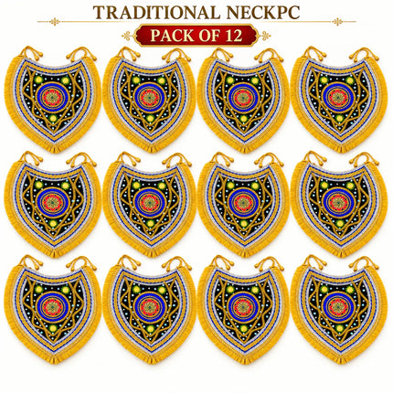 Ramleela Neckpiece – Black & Blue with Golden Fringe (Pack of 12) fancydresswale.com