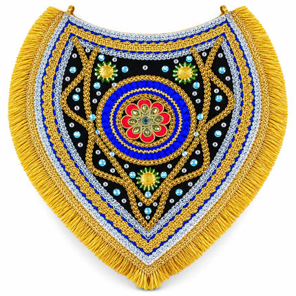 Ramleela Neckpiece – Black & Blue with Golden Fringe (Pack of 12) fancydresswale.com