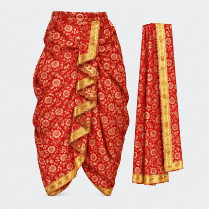 Red Brocket dhoti AI side-angle preview