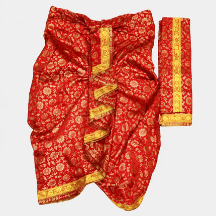 Red Brocket dhoti front folds close-up preview