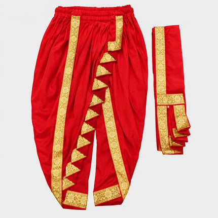 Red Dhoti Patka front folds detail