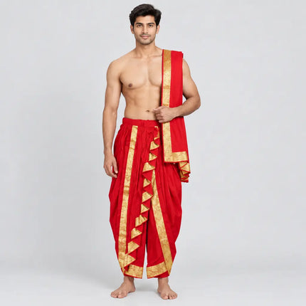Red Dhoti Patka AI studio photoshoot preview