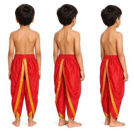 AI illustrative red dhoti back view; actual back construction unverified