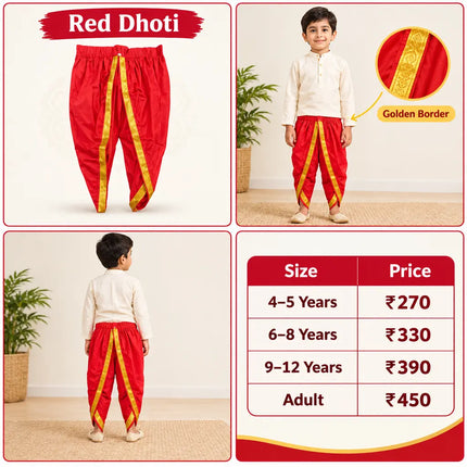 Red dhoti size-wise price infographic