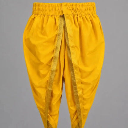 Yellow dhoti waistband and golden border close-up