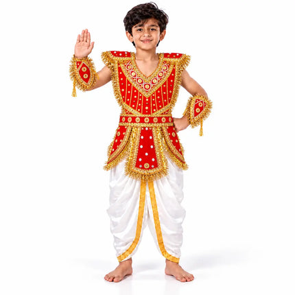 Red kavach costume waving pose