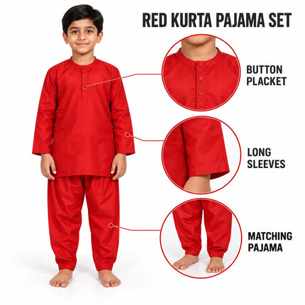 Red Kurta Pajama Set for Boys | Traditional Indian Ethnic Wear fancydresswale.com