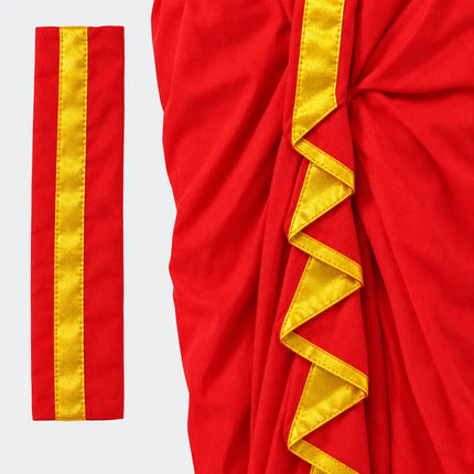 Red Mahabharat reference drape gold-border close-up