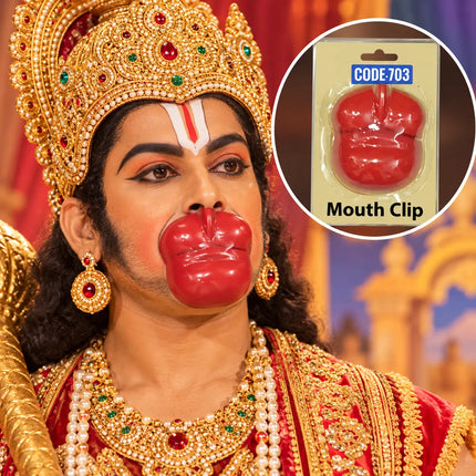 Hanuman-inspired performer wearing red Mouth Clip; costume and props not included