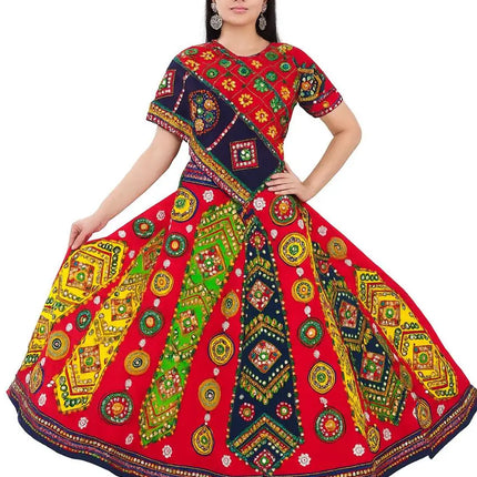 Red Navratri Lehenga Choli with Dupatta | Gujarati Traditional Embroidered Chaniya Choli for Women fancydresswale.com