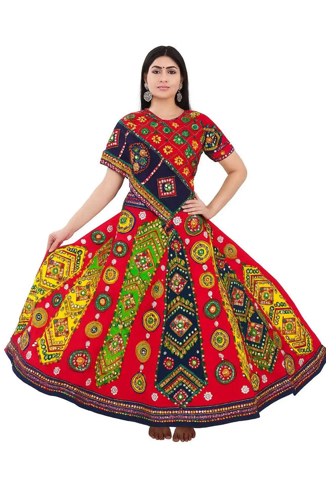 Red Navratri Lehenga Choli with Dupatta | Gujarati Traditional Embroidered Chaniya Choli for Women fancydresswale.com