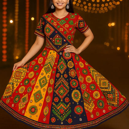 Red Navratri Lehenga Choli with Dupatta | Gujarati Traditional Embroidered Chaniya Choli for Women fancydresswale.com