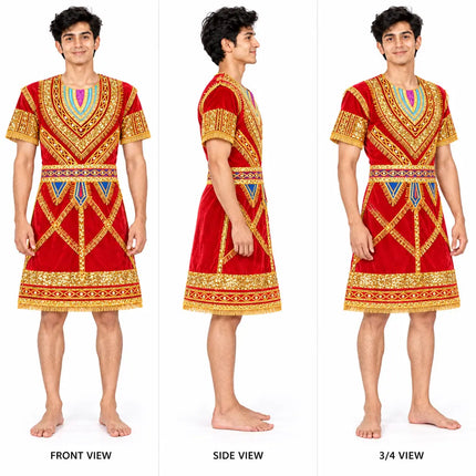 Red raja coat front side and 3/4 view