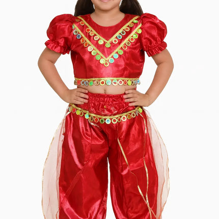 Red Satin Dance Costume with Cap for Girls – Fancy Dress & Cultural Stage Performance Outfit Fancydresswale.com