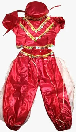 Red Satin Dance Costume with Cap for Girls – Fancy Dress & Cultural Stage Performance Outfit Fancydresswale.com