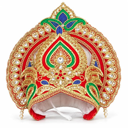 Red & Gold Peacock Motif Mukut Crown for Ramleela & Fancy Dress fancydresswale.com