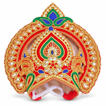 Red & Gold Peacock Motif Mukut Crown for Ramleela & Fancy Dress fancydresswale.com