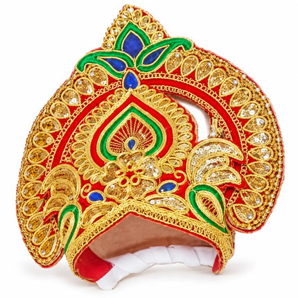 Red & Gold Peacock Motif Mukut Crown for Ramleela & Fancy Dress fancydresswale.com
