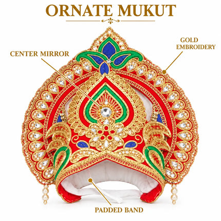 Red & Gold Peacock Motif Mukut Crown for Ramleela & Fancy Dress fancydresswale.com