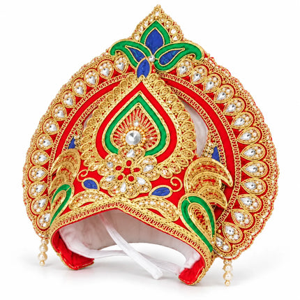 Red & Gold Peacock Motif Mukut Crown for Ramleela & Fancy Dress fancydresswale.com