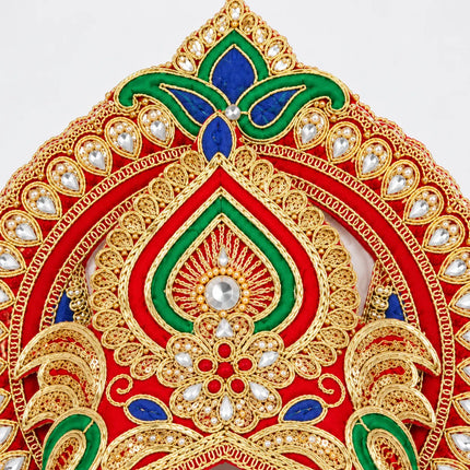 Red & Gold Peacock Motif Mukut Crown for Ramleela & Fancy Dress fancydresswale.com
