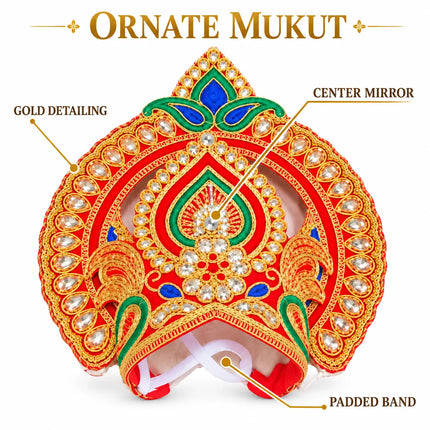 Red & Gold Peacock Motif Mukut Crown for Ramleela & Fancy Dress fancydresswale.com