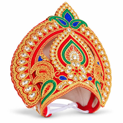 Red & Gold Peacock Motif Mukut Crown for Ramleela & Fancy Dress fancydresswale.com