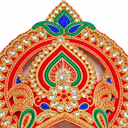 Red & Gold Peacock Motif Mukut Crown for Ramleela & Fancy Dress fancydresswale.com