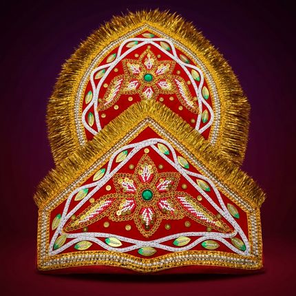 Handmade Double Mukut Crown for Kids (10+ Years) – Red and Black