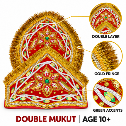 Handmade Double Mukut Crown for Kids (10+ Years) – Red and Black