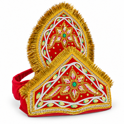 Handmade Double Mukut Crown for Kids (10+ Years) – Red and Black
