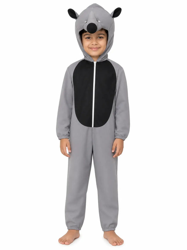 Rhinoceros Fancy Dress Costume – Cute Wild Animal Jumpsuit with Attached Hood fancydresswale.com