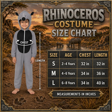 Rhinoceros Fancy Dress Costume – Cute Wild Animal Jumpsuit with Attached Hood fancydresswale.com