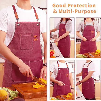 Chef Aprons Canvas Cross Back Premium : Stylish Unisex Design with Spacious Pockets fancydresswale.com
