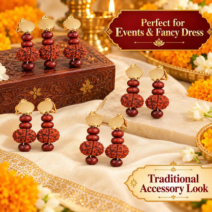 Rudraksha Kundal pair on white background