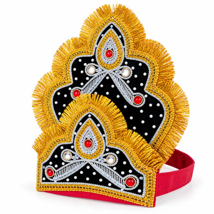 Scalloped Two-Tier Mukut Crown for Ramleela & Fancy Dress – Black & Red fancydresswale.com