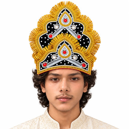 Scalloped Two-Tier Mukut Crown for Ramleela & Fancy Dress – Black & Red fancydresswale.com