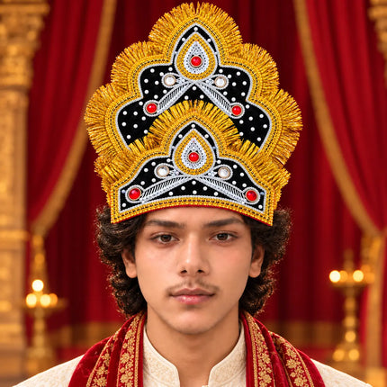Scalloped Two-Tier Mukut Crown for Ramleela & Fancy Dress – Black & Red fancydresswale.com