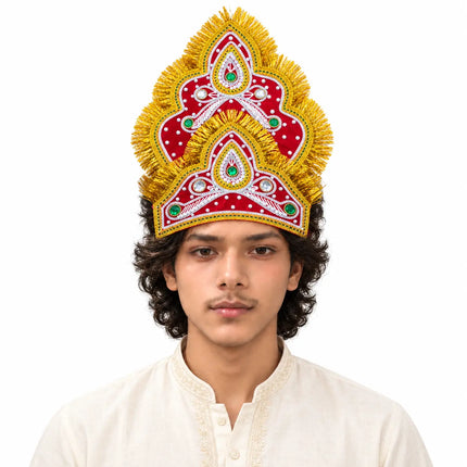 Scalloped Two-Tier Mukut Crown for Ramleela & Fancy Dress – Black & Red fancydresswale.com