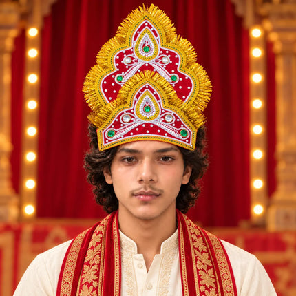 Scalloped Two-Tier Mukut Crown for Ramleela & Fancy Dress – Black & Red fancydresswale.com