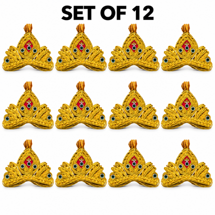 Royal Golden Mukut Crown with Green Jewel for Kids (12-15 Years) – Set of 12