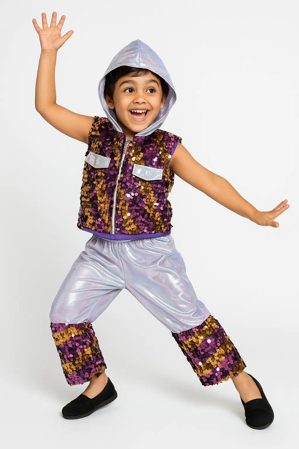 western dance dress Shiny Purple & Gold Sequin Western Dance Dress for Kids fancydresswale.com western dance dress Shiny Purple & Gold Sequin Western Dance Dress for Kids fancydresswale.com