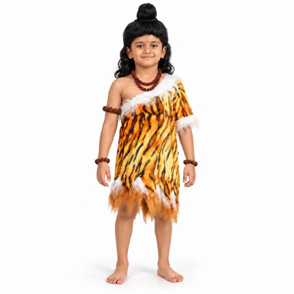 Shiva costume tiger-print outfit with topknot wig and mala