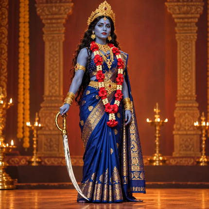Theatrical sari costume styling with curved talwar accessory
