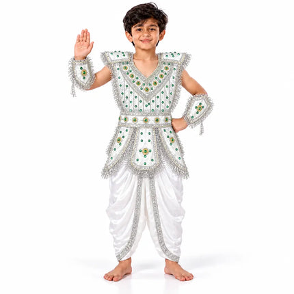 Silver kavach costume waving pose