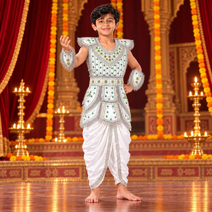 Silver kavach costume on Ramleela stage