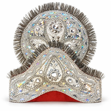 Silver-tone two-tier Mukut crown front view on white background