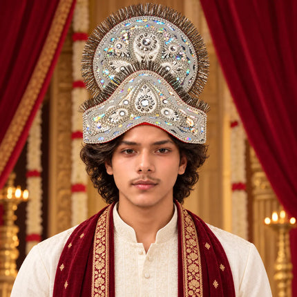 Performer wearing Silver Mukut with a traditional stage outfit